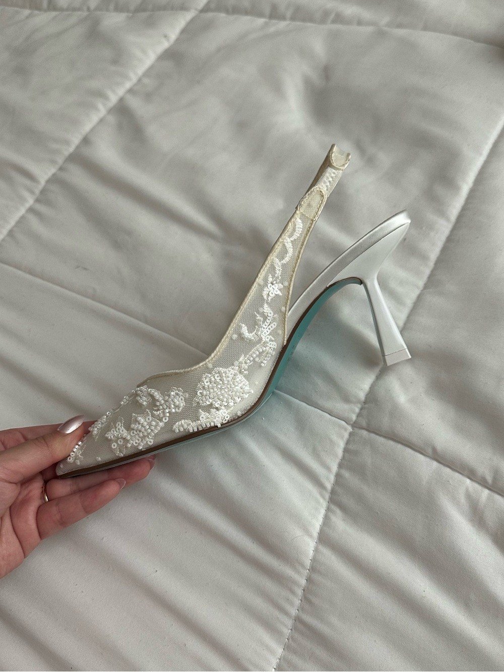 Betsey Johnson Ivory Beaded Pointed Slingback Heels - Picture 5 of 7